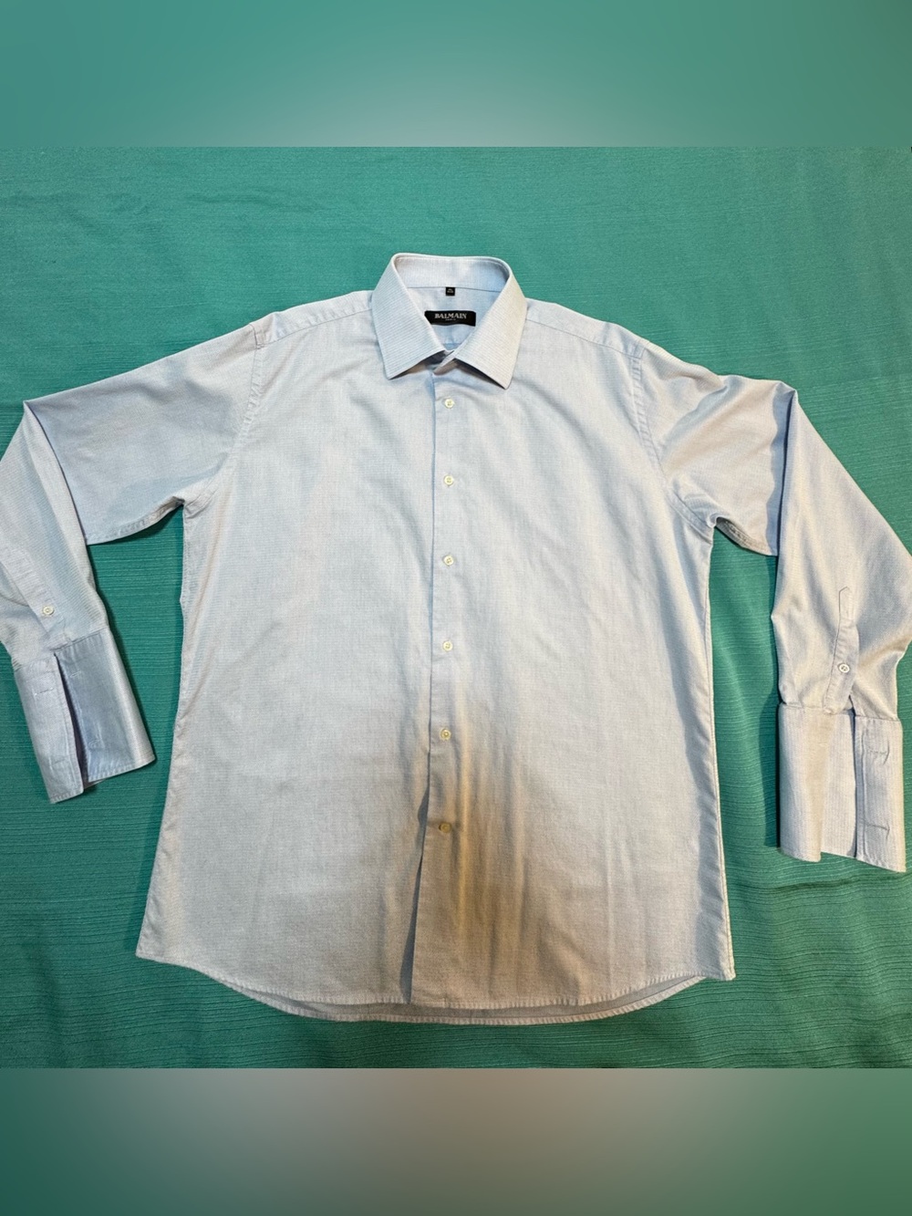 Balmain Paris Men’s Dress Shirt XL 43-44 Light Blue French Cuff Long Sleeve